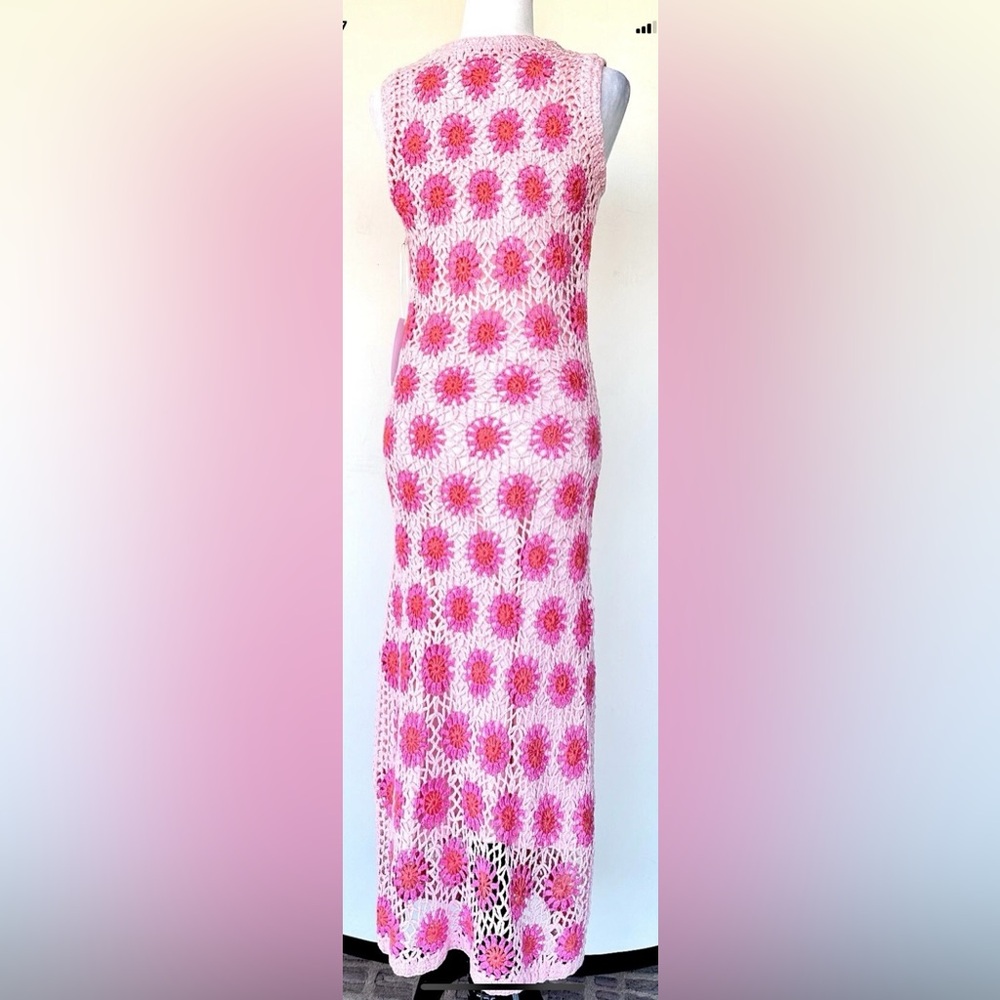 J. Marie Caysie Crochet MIDI Sleeveless Pink Floral Boho Dress Small MSRP $282 - Picture 5 of 12